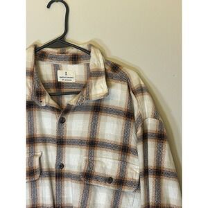 Mutual Weave Beige Shadow Check Flannel Men's XLT Button Up Shirt Jacket